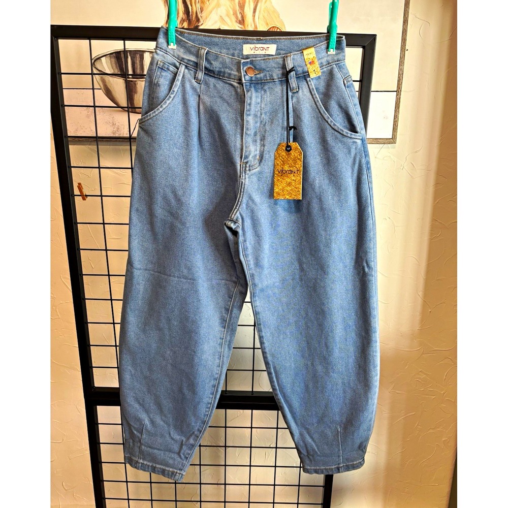 Vibrant Miu Womens Jeans W24 Size 1 Light Wash Barrel Leg Baggy High Rise NWT